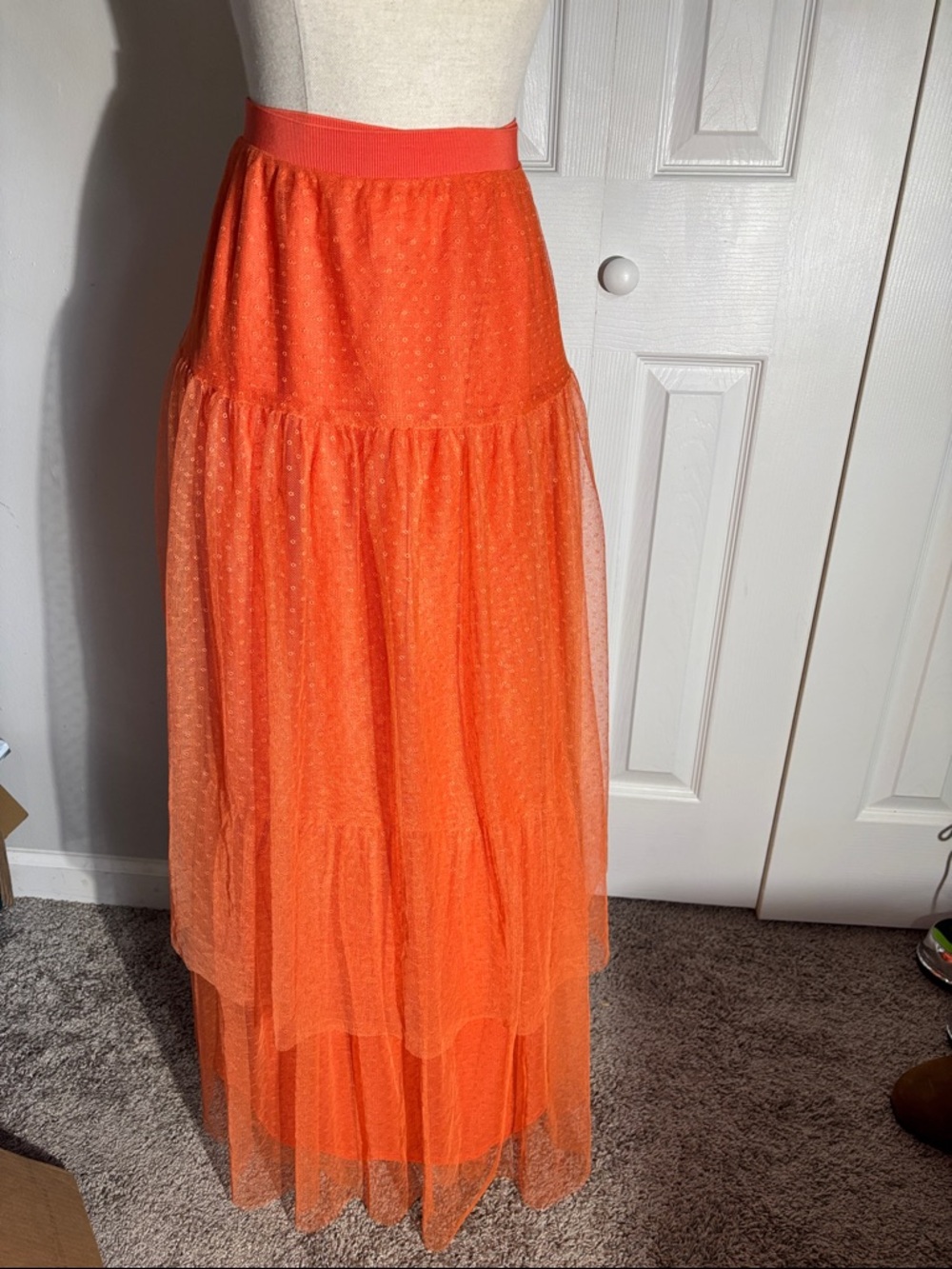 Anthropologie Coral Tiered Tulle Maxi Skirt